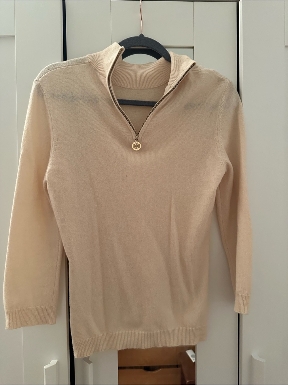 Tory Burch 100% cashmere cream quarter zip sweater size xs/s